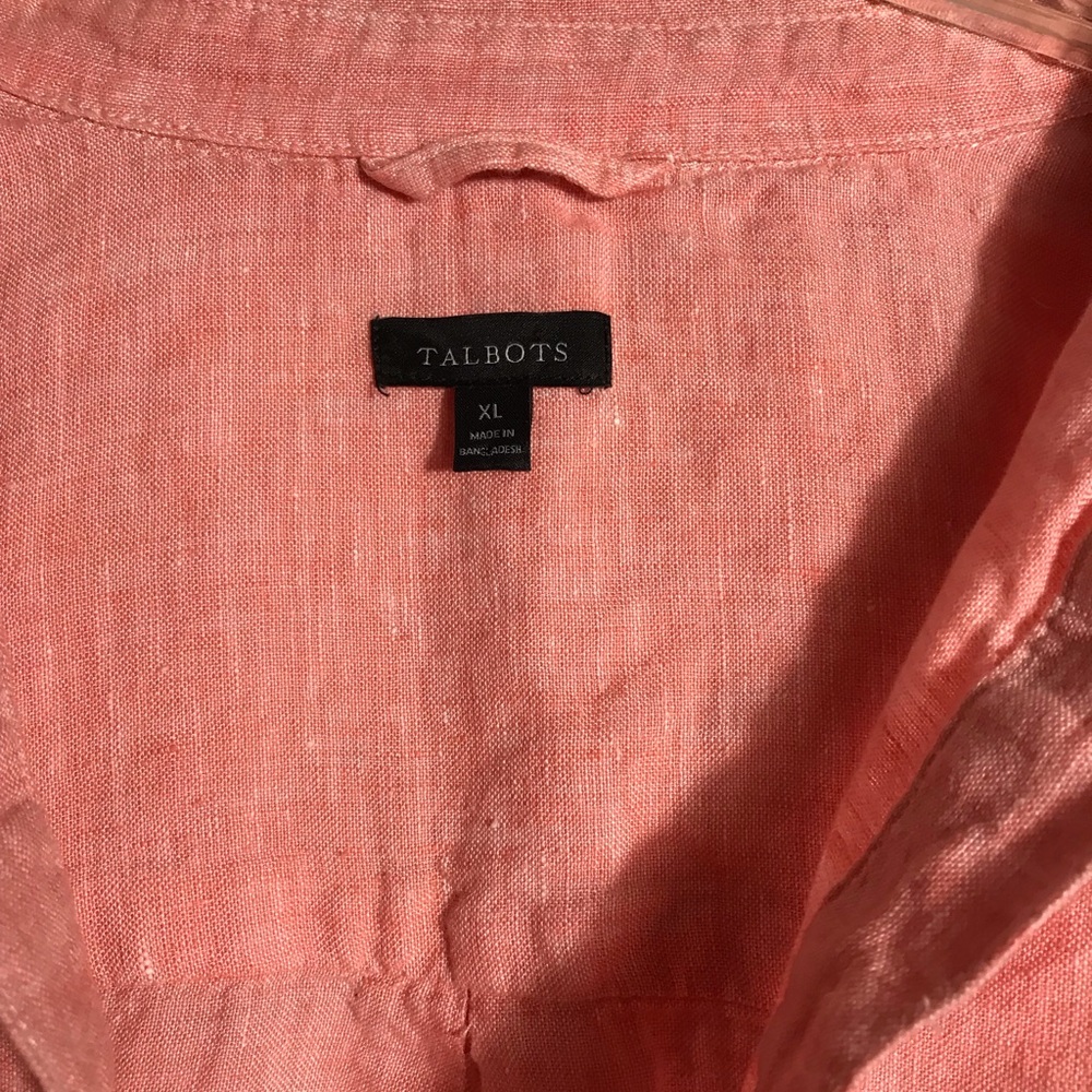 Talbots Coral Pink Linen Belted Shirt Dress XL - Picture 4 of 8